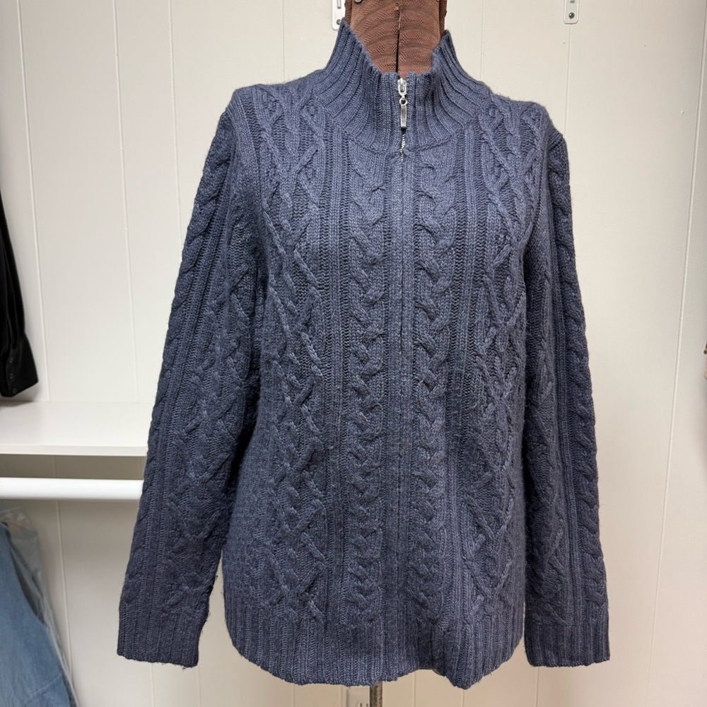 Vintage Luxury Wool Angora Blend Cable Knit Zip-Front Cardigan Sweater Size XL